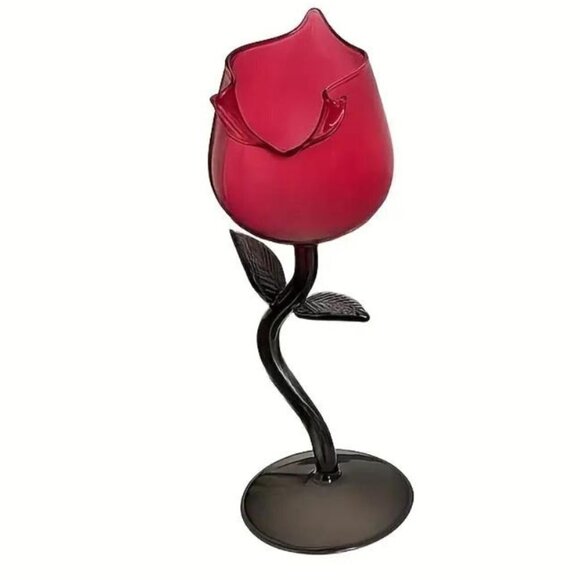 Lot Of 2 Red Rose Beautiful Glasses